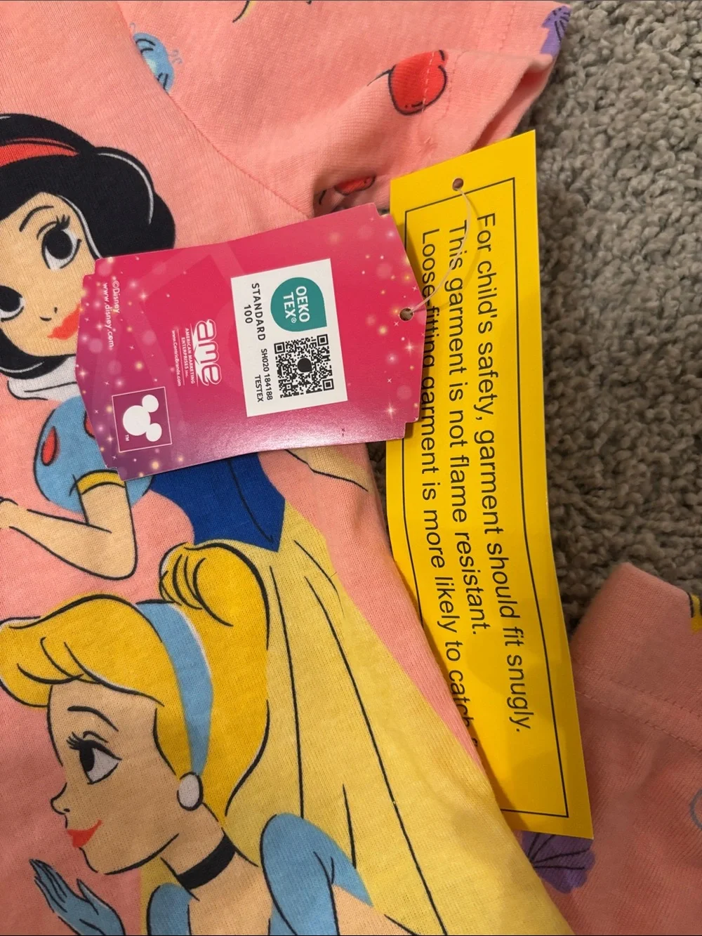 New!Disney Pink Princess Pajama Set with Ariel, Jasmine, Cinderella & Snow White